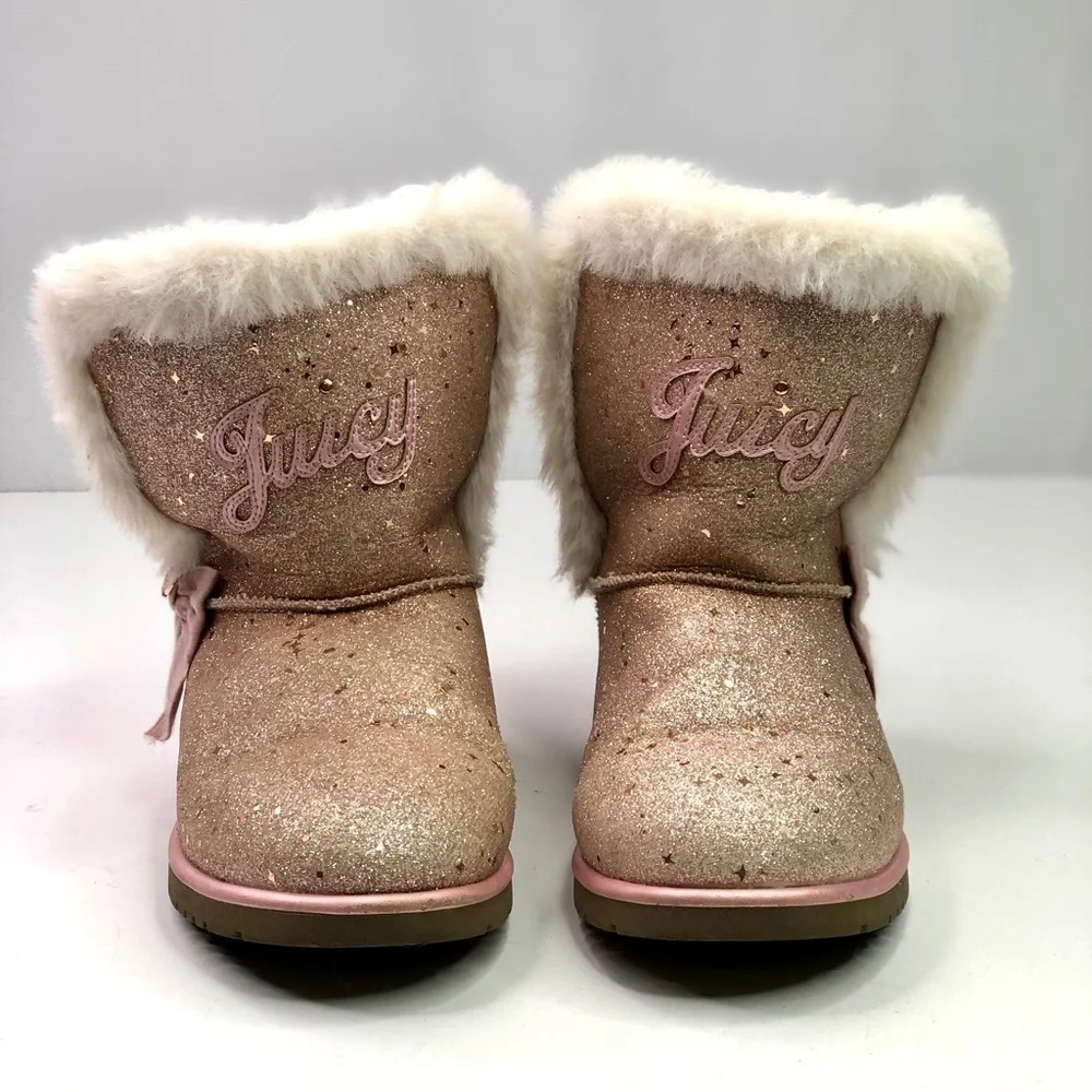 Juicy Couture Windsor faux fur lined boots gold pink glitter sparkle size 4